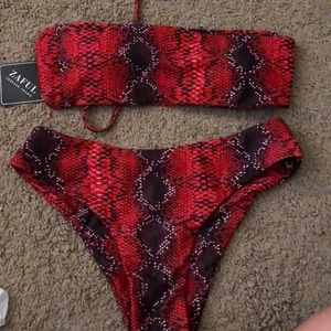 Red brand new snake skin bikini high rise zaful